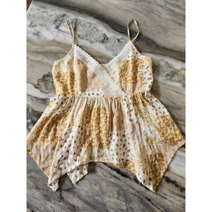 American Eagle‎ Yellow Floral Paisley Patchwork Lace Babydoll Boho Top XS NWT